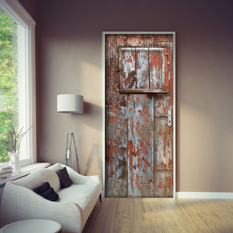 A.Monamour Sticker Porte 3D Texture Bois Vintage Bleu Blanc - 85x200 Cm
