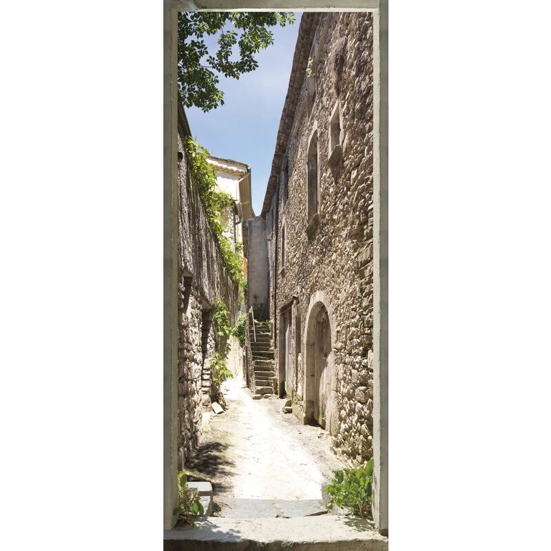 Sticker Porte 3D Trompe-l'Œil Vieux Ruelle Italie 80x200cm - Autocollant Mural Amovible Salon Chambre