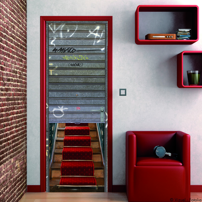 Sticker Mural Trompe-l'œil Escalier Porte - GRAPHIC EXPRESS ST-03S, 4 Tailles, Mat/brillant
