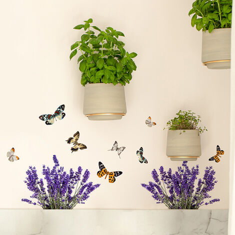 Sticker Autocollant Papillons Lavande Multicolor 68x24cm - Décoration Murale Intérieure (1/5)