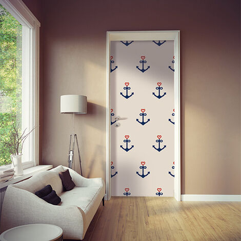 Sticker Porte Frise Ancre & Cœurs WSH, 204cm x 83cm - Déco Intérieure Murale Autocollant Mural (1/4)