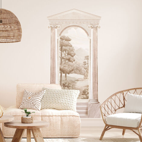 Grand papier peint panoramique découpé, arche antique chic marbre rosé avec perspective sur la nature, intissé colle activable à l'eau, 160 cm X 80 cm (1/5)