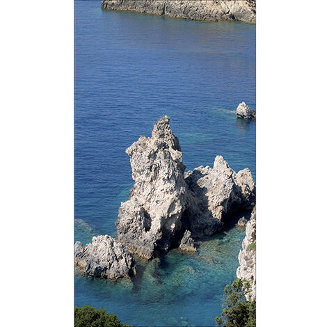 Sticker réfrigérateur et lave vaisselle, trompe l'oreil bord de mer, rocher et falaises, 180 cm X 100 cm (1/4)