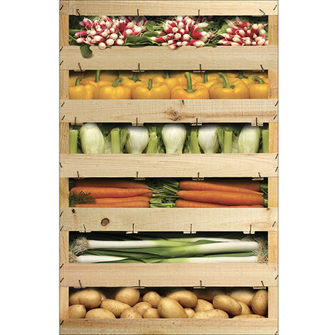 Sticker réfrigérateur et lave vaisselle, caisses légumes réalisme déco, 75 cm X 49 cm (1/4)