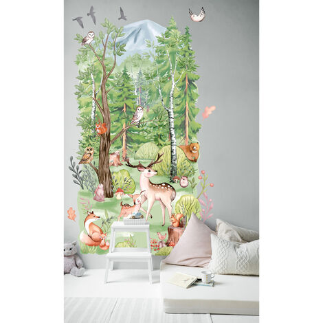 Grand Décor Panoramique Découpé, Animaux de la Forêt Enfant, variable 155cm X 82cm (1/5)