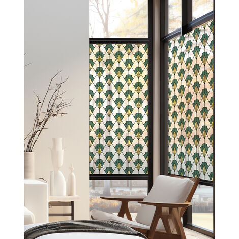Stickers décoratifs électrostatique, motif art nouveau vert canard et jaune, sublime la lumière, 150 cm X 67,5 cm (1/5)
