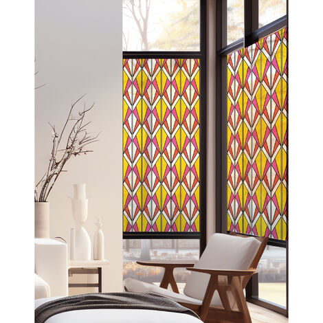 Stickers décoratifs électrostatique, motif géométrique, effet vitrail moderne belle lumière, 150 cm X 67,5 cm (1/5)