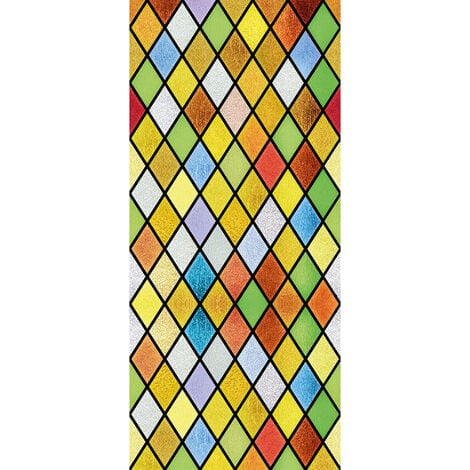 Stickers décoratifs électrostatique, vitrail arlequin effet verre vitrail 3D, très coloré et raccordable, 150 cm X 67,5 cm