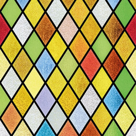 Stickers décoratifs électrostatique, vitrail arlequin effet verre vitrail 3D, très coloré et raccordable, 150 cm X 67,5 cm