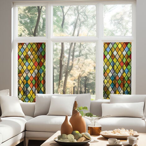 Stickers décoratifs électrostatique, vitrail arlequin effet verre vitrail 3D, très coloré et raccordable, 150 cm X 67,5 cm