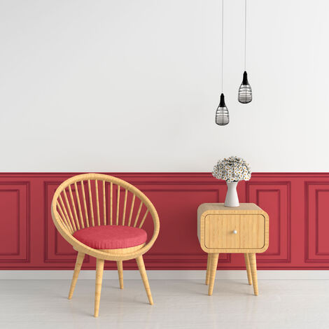 Papier peint panoramique, rouge framboise, effet garantit trompe l'oeil, boiseries soubassement, 75 cm X 200 cm (1/5)
