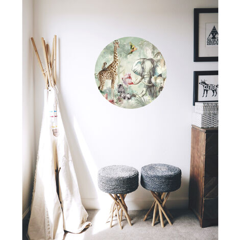 Sticker décoratif autocollant, animaux pour chambre d'enfant, zèbre, giraphe, singe, autocollant rond, 68 cm X 48 cm (1/5)