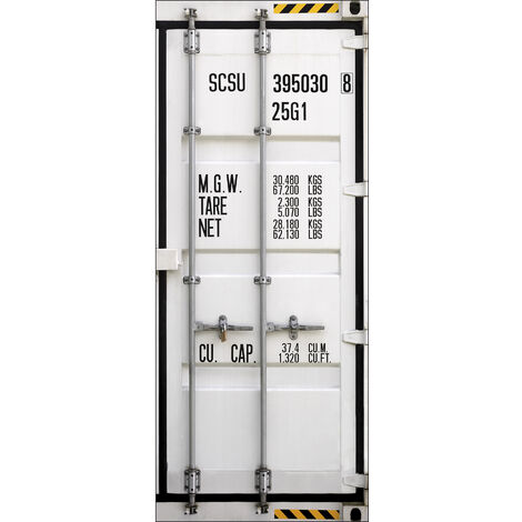 Sticker porte, trompe l'oeil vue sur la porte d'une porte de contenaire métallique, 204 cm X 60 cm