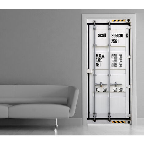 Sticker porte, trompe l'oeil vue sur la porte d'une porte de contenaire métallique, 204 cm X 73 cm