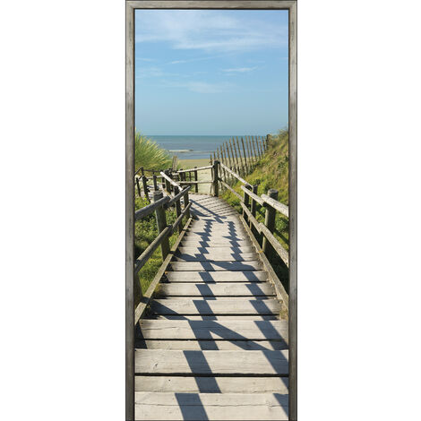 Stickers Porte Effet 3D Bois Rustique - Autocollant Vinyle 77x200 Cm - Amovible, Imperméable - 9