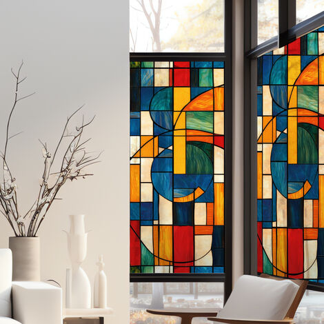 Stickers décoratifs électrostatique, contemporain bauhaus, effet vitrail, 150 cm X 67,5 cm