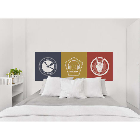 Sticker tête de lit, graphique tendance, couleurs pastels, chambre d'ado, musique, voyage, 60 cm X 160 cm (1/5)