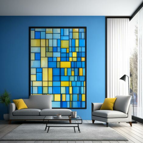 Stickers décoratifs électrostatique, classique contemporain, jaune, bleu, effet vitrail, 200 cm X 45 cm (1/5)