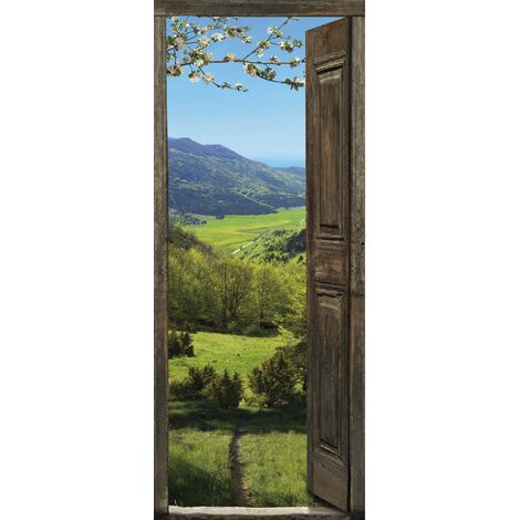 Sticker porte, vue sur les alpages verts en été magnifique, 204 cm X 73 cm
