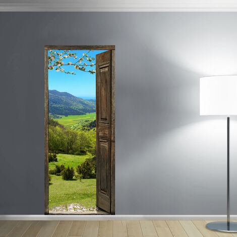 Sticker porte, vue sur les alpages verts en été magnifique, 204 cm X 73 cm