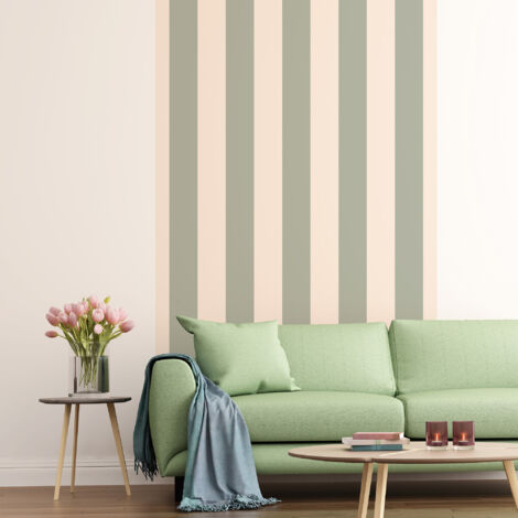 Papier peint panoramique, rayure vert, tendance rayure, 250 cm X 150 cm (1/5)