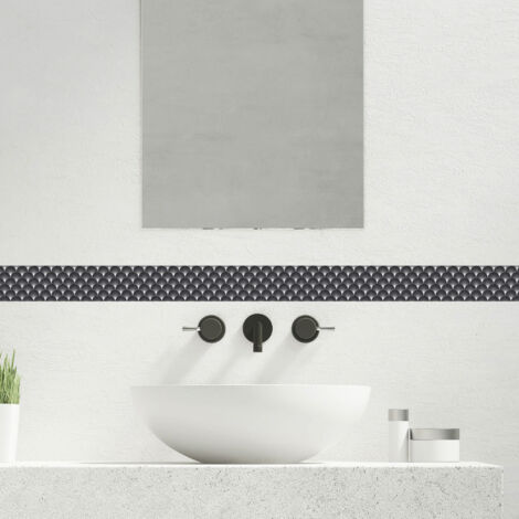 Frise décorative adhésive, arboréa noir motif éventails noir et blanc, 5 cm X 300 cm (1/5)