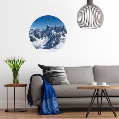 Sticker décoratif, photo montagne enneigée, neige et ciel bleu Ø 46.5, 68 cm X 48 cm (1/5)