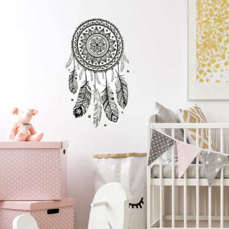 Sticker décoratif, illustration d'un attrape rêve noir sur un fond blanc, 68 cm X 48 cm (1/2)