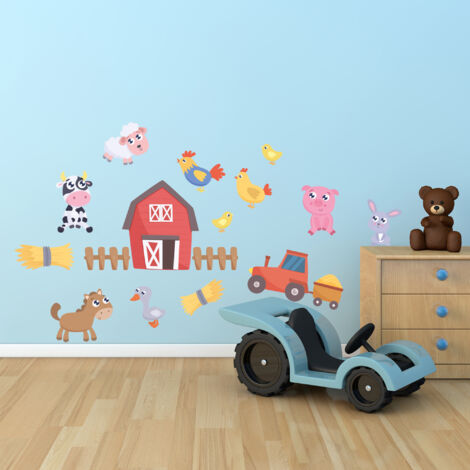Sticker décoratif, ferme et animaux stylisé, enfant tracteur, 68 cm X 48 cm (1/5)
