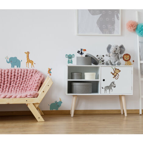 Sticker décoratif, illustration des animaux de la jungle en version bébés rigolots enfant, 68 cm X 48 cm (1/3)
