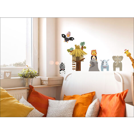 Sticker décoratif, zoo animaux, cabane en paille, 68 cm X 48 cm (1/3)