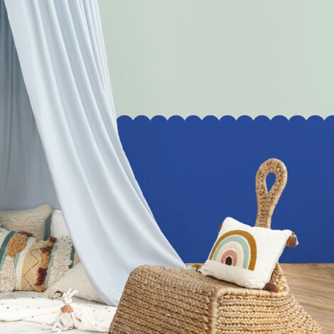 Papier peint découpé préencollé, soubassement, festonné, bleu électrique, bleu roi, festons, uni, raccordable, 83 cm X 195 cm (1/5)