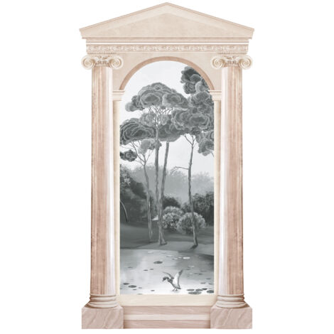Grand Décor Panoramique Découpé, arche antique, lac, noir et blanc, nature, forêt, canard (1/5)