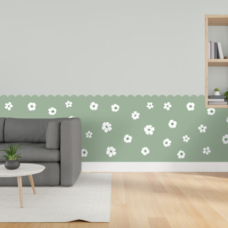 Papier peint découpé préencollé, soubassement, festonné, fleuri, vert, fleurs, raccordable, 83 cm X 195 cm (1/5)