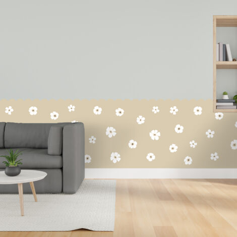 Papier peint découpé préencollé, soubassement, festonné, fleuri, beige, fleurs, raccordable, 83 cm X 195 cm (1/5)