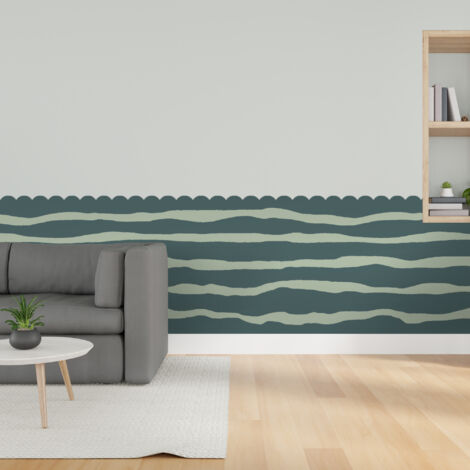 Papier peint découpé préencollé, soubassement, festonné, vert, vagues bicolores, raccordable, 83 cm X 195 cm (1/5)