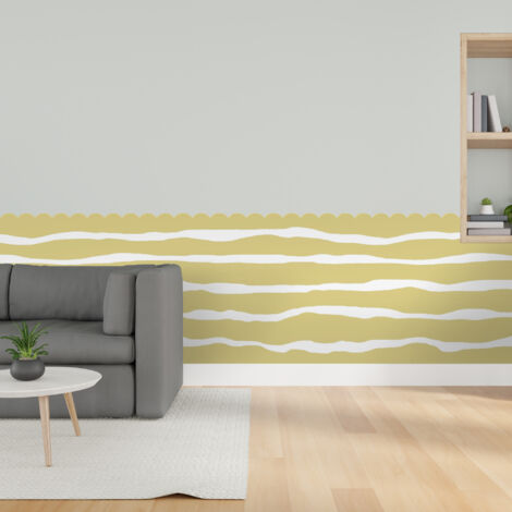 Papier peint découpé préencollé, soubassement, festonné, jaune, vagues, raccordable, 83 cm X 195 cm (1/5)