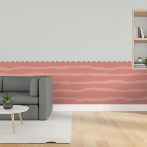 Papier peint découpé préencollé, soubassement, festonné, rose, vagues bicolores, raccordable, 83 cm X 195 cm (1/5)