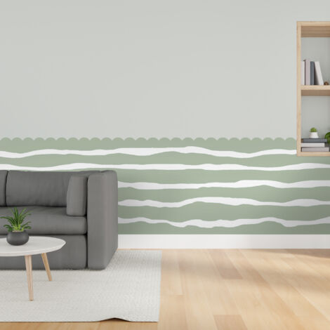 Papier peint découpé préencollé, soubassement, festonné, vert, vagues, raccordable, 83 cm X 195 cm (1/5)