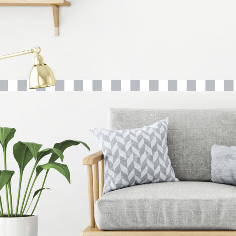 Frise décorative adhésive, rayures, gris et blanc, tendance, 5 cm X 300 cm (1/5)