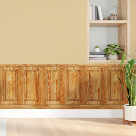 Papier peint découpé préencollé, soubassement, bois acacia, boiserie murale, raccordable, 83 cm X 195 cm (1/5)