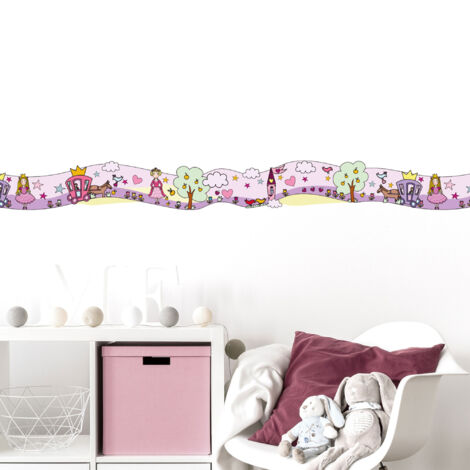 Frise décorative adhésive, monde enchanté, princesses, châteaux, enfant, 9 cm X 300 cm