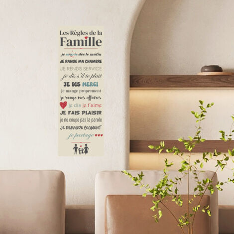 Sticker décoratif, les règles de la famille, citation, affiche, beige, 68 cm X 24 cm (1/5)