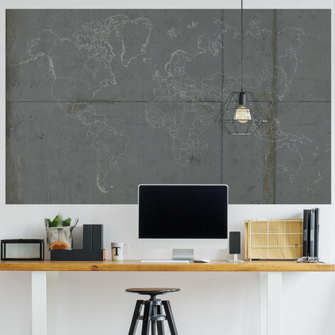 Papier peint intissé industriel pour mur en béton, mappemonde, 250 cm X 150 cm - Décoration murale unique et originale. (1/2)