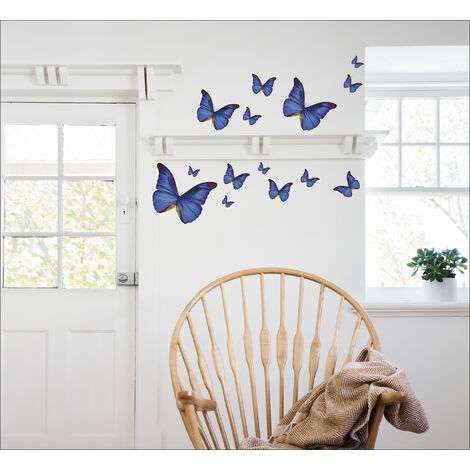 Sticker mural autocollant décoratif papillons bleus, 68 cm X 48 cm, différentes tailles. Décorez votre intérieur avec ce sticker mural autocollant (1/2)
