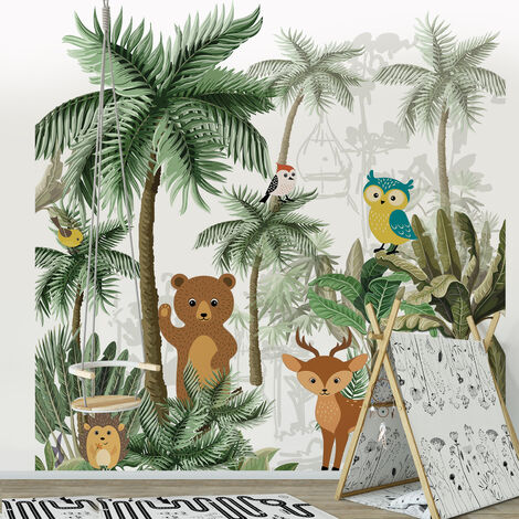 Papier peint intissé animaux de la forêt, chambre d'enfant, 250 cm X 250 cm (1/2)