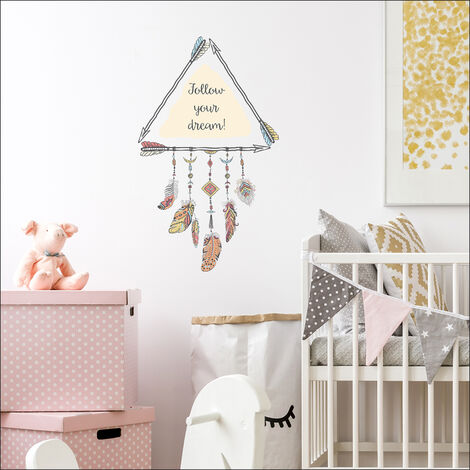Sticker Autocollant Attrape Rêve Triangle 68x48cm, Déco Murale Colorée pour Intérieur et Extérieur, 150cm² (1/2)