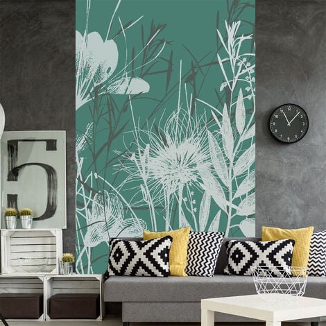 Papier peint intissé vert, motif fleurs et verdure, 250 cm X 150 cm, style  champêtre.