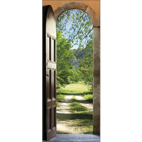 Stickers Porte Trompe L'Oeil Forêt D'Automne - Autocollant Paysage 77x200 Cm Pour Décoration Murale