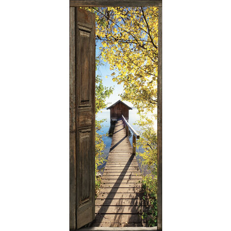 Sticker mural décoratif pour porte, trompe l'oeil, âne dans une étable